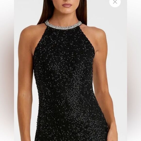 Mac Duggal Black Maxi Dress Beaded Sleeveless High Neck Column Gown 93742 Sz 4 - Picture 2 of 16